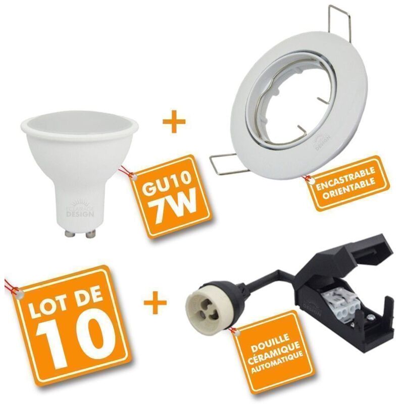 foto del prodotto 10 x faretto da incasso orientabile bianco completo led 7w eq 60w temp rature de couleur bianco neutro 4000k