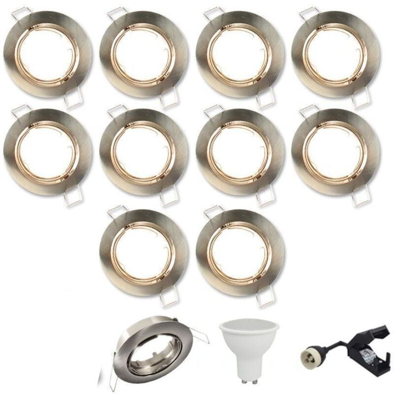 foto del prodotto 10 x faretto orientabile da incasso in acciaio satinato completo di led 5w eq 40w temp rature de couleur bianco caldo 2700k