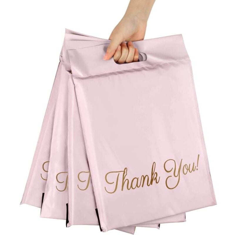 foto del prodotto 100 buste postali in plastica, impermeabili e resistenti, con maniglia per imballaggio, stoccaggio, shopping, 32 x 40 cm 6 cm 5 cm rosa ymyny