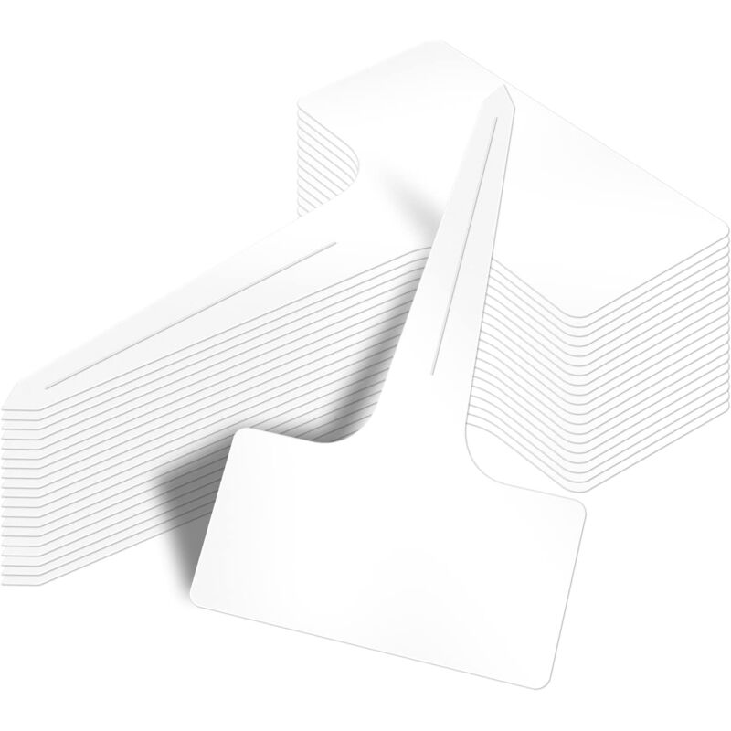foto del prodotto 100 etichette adesive per piante a t, spesse e impermeabili, in plastica per vivai e giardini, 6 x 10 cm bianche sollbry