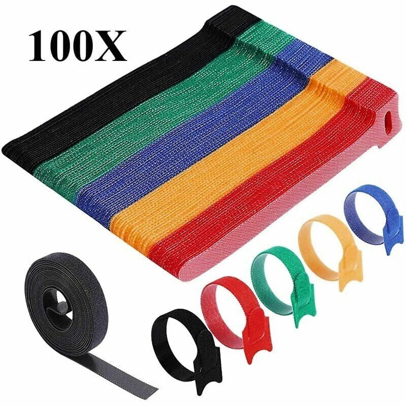 immagine 0 del prodotto 100 fascette fermacavi, fascette fermacavi in nylon riutilizzabili da 15 cm, fascette fermacavi regolabili in velcro, organizer per cavi in 5 colori