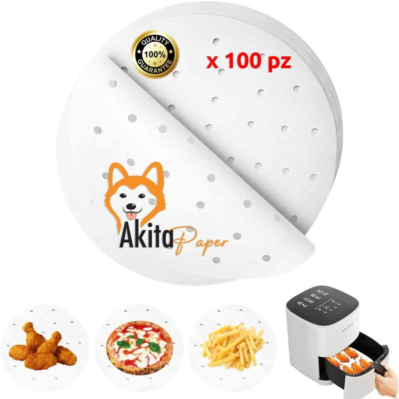 foto del prodotto 100 fogli carta forno per friggitrice rotondi ad aria 100 pezzi, usa e getta