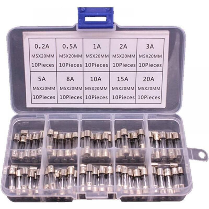 foto del prodotto 100 fusibili in vetro 5x20mm in scatola fusibile 0,2a 20a fusibile 0,2a 20a, 100 pezzi in una scatola sollbry
