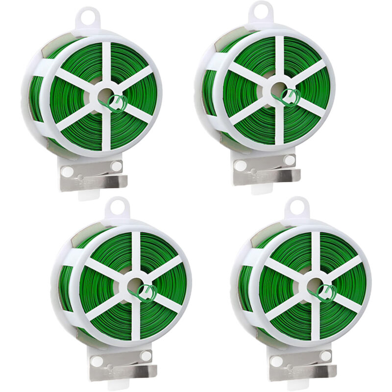 foto del prodotto 100 m, 4 rotoli di filo da giardino verde con coltello in plastica, fascette da giardino, fascette per piante, fascette per piante di pomodoro,