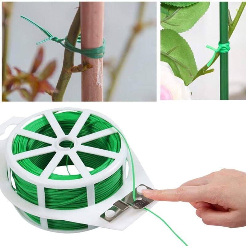 foto del prodotto 100 m di filo verde da giardino, 2 rotoli di fascette per piante, fascette riutilizzabili da giardino con tronchese, multifunzionali per piante