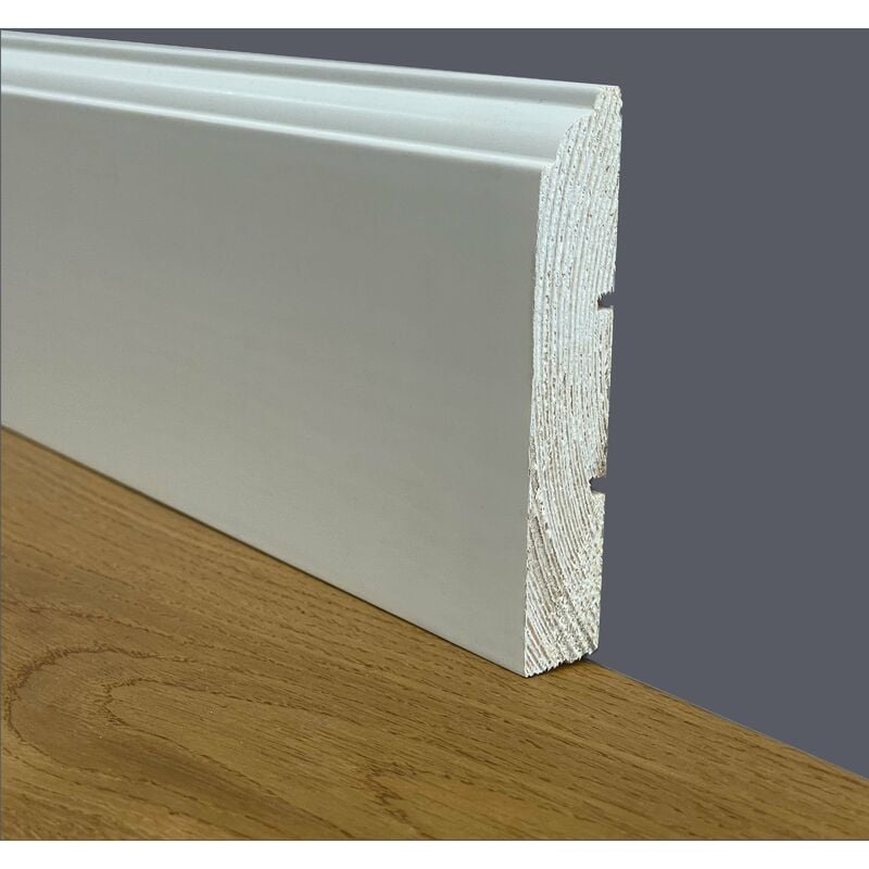 foto del prodotto 100 metri lineari di battiscopa premium in legno massello mod.firenze 91x15 laccato bianco