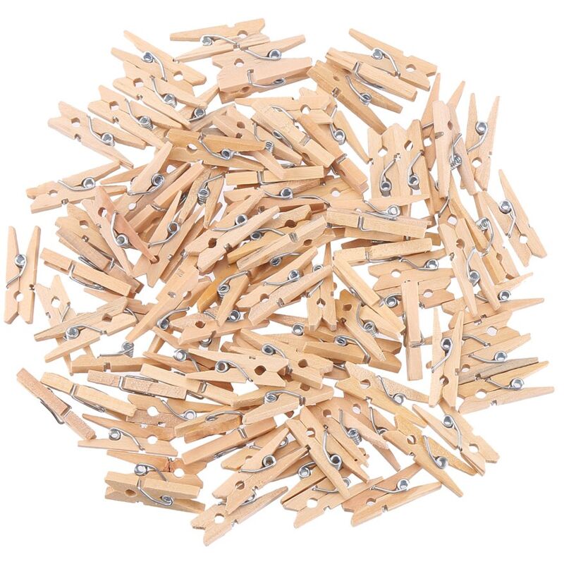 foto del prodotto 100 mini mollette in legno resistenti da 2,5 cm