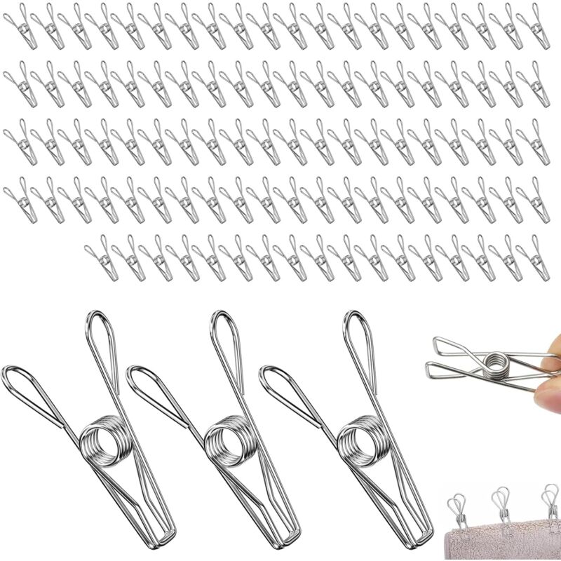 foto del prodotto 100 mollette per bucato, mollette in acciaio inossidabile, mollette per bucato da esterno, mollette in metallo, per asciugamani, vestiti, calzini,