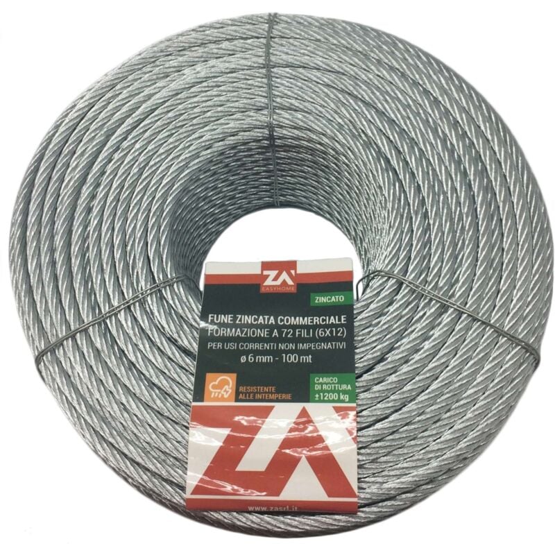 foto del prodotto 100 mtl cavetto fune in acciaio zincato con 72 fili 8 mm fune metallica