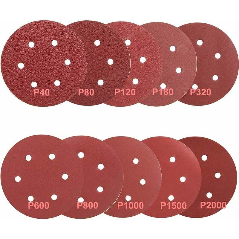 foto del prodotto 100 pezzi 150 mm dischi abrasivi in velcro dischi abrasivi, dischi abrasivi, carta vetrata 40 80 120 180 320 600 800 1000 1500 2000 10 dischi per