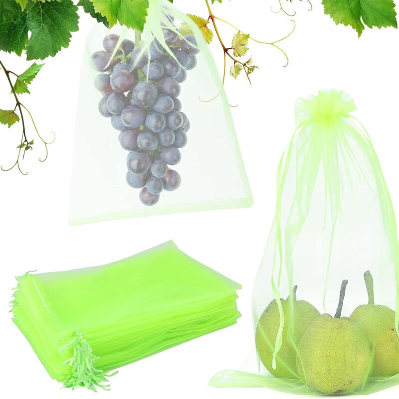 foto del prodotto 100 pezzi 20x30cm sacchetto di protezione per uva sacchetto di protezione per frutta verde con coulisse sacchetto di organza sacchetto di rete