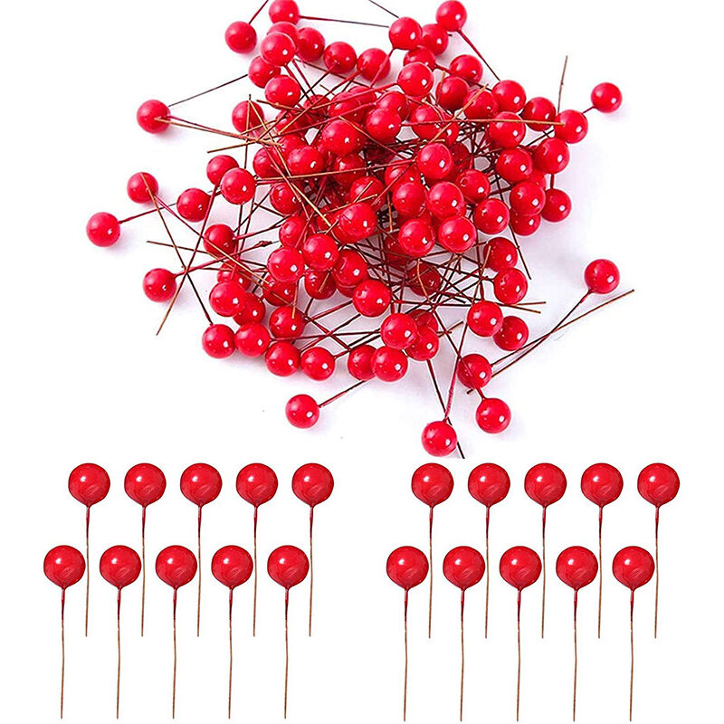 foto del prodotto 100 pezzi di bacche di agrifoglio artificiali per decorazioni, ghirlande, forniture per decorazioni natalizie.