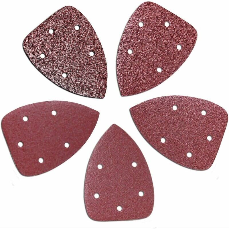 foto del prodotto 100 pezzi di carta vetrata triangolare 90 x 140 mm, grana 40 60 80 100 120, fogli abrasivi in ossido di alluminio a 5 fori, ideali per