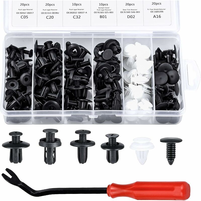 foto del prodotto 100 pezzi di clip per rivetti in plastica, rivetti di fissaggio protettivi in plastica con diverse forme e dimensioni, universali per pannelli di
