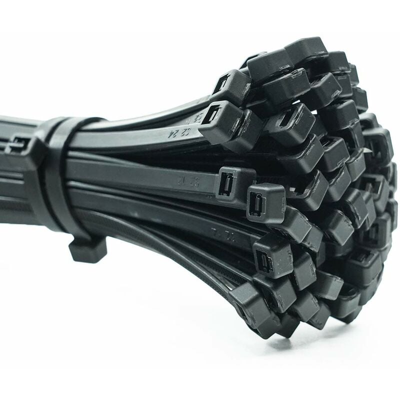 foto del prodotto 100 pezzi di fascette di cablaggio professionali 200 x 7,6 mm supporto ordina cavi resistente a uv base per fascetta di cablaggio di colore nero,