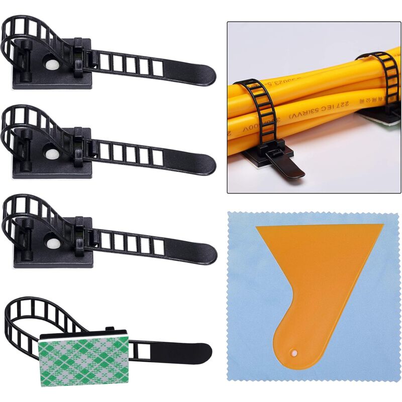 foto del prodotto 100 pezzi fermacavi fascette fermacavi adesive regolabili in nylon per organizzare cavi elettrici, tv, caricabatterie, pc, ecc.