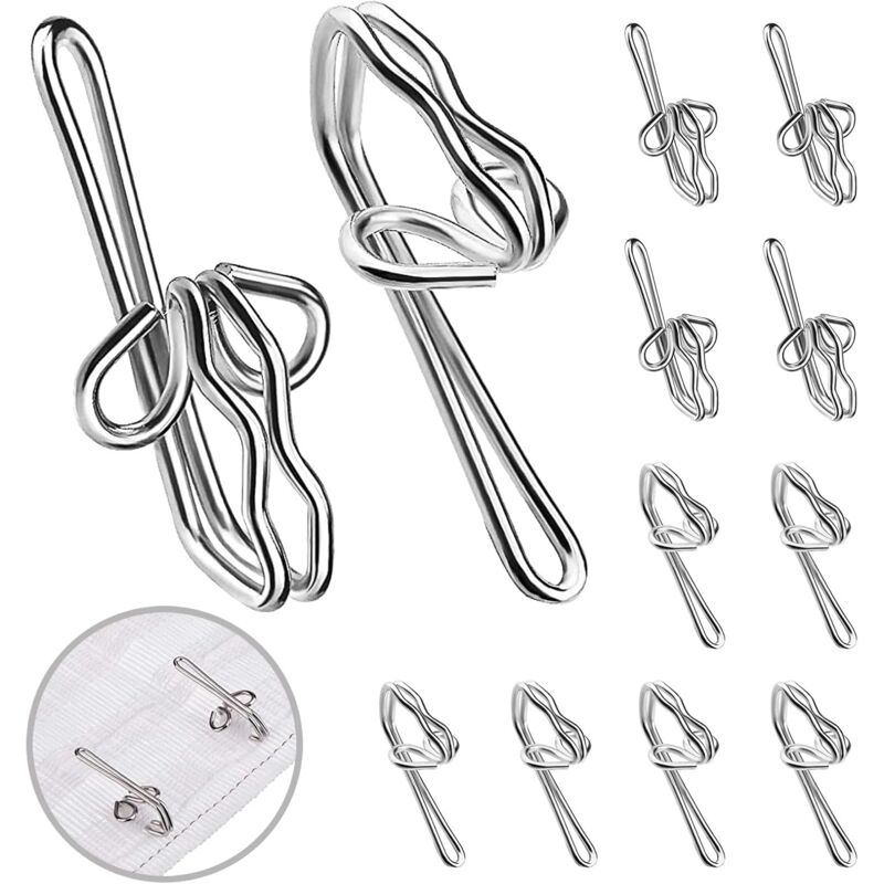 foto del prodotto 100 pezzi ganci per tende in metallo argentato, ganci per tende in metallo, ganci per tende in metallo, ganci per tende in metallo per nastri