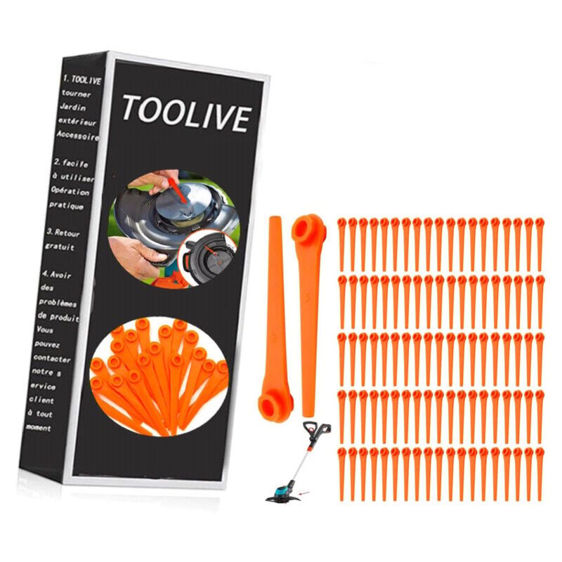 foto del prodotto 100 pezzi lame di ricambio in plastica per decespugliatore gardena 9823 9825 9820 9821 lame da 70 mm ymyny