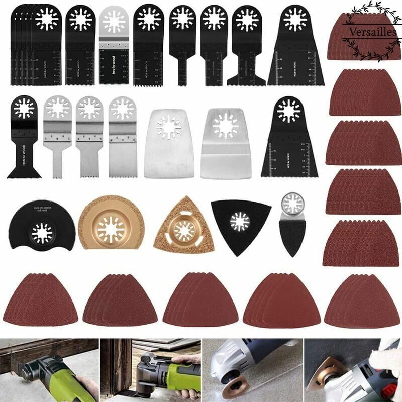 foto del prodotto 100 pezzi lame per seghe universali multi utensile, set di accessori per multi utensile oscillante a sgancio rapido, lama per sega oscillante per