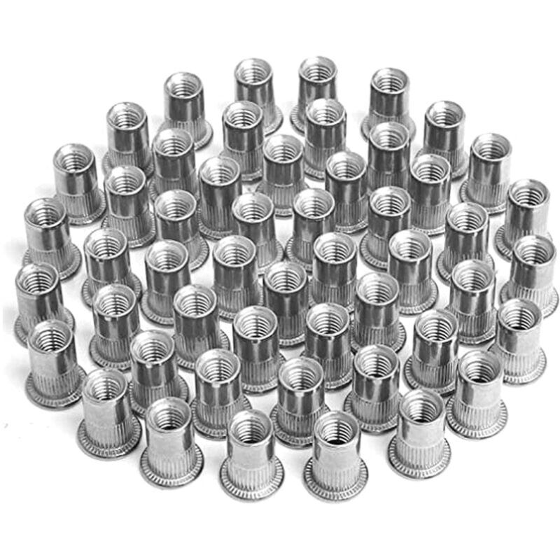 foto del prodotto 100 pezzi m4 m5 m6 m8 rivet dadi, rivet dadi con inserto filettato, rivet dadi in acciaio inox, utilizzati per riparare mobili, decorazioni e