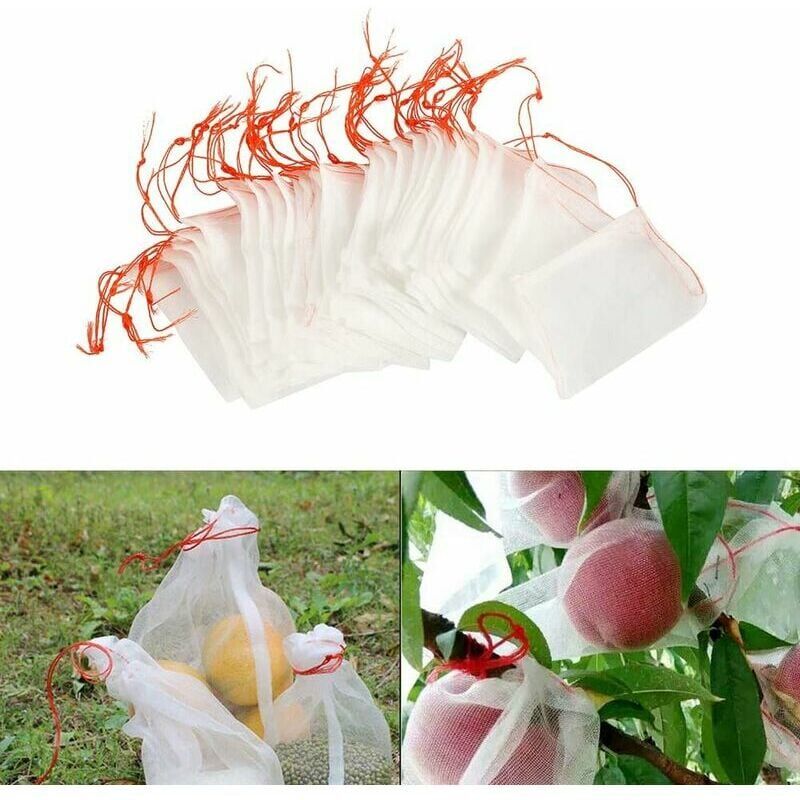foto del prodotto 100 pezzi sacchetti in rete anti insetti, protezione in rete da giardino in nylon, sacchetto riutilizzabile per la protezione di frutta e piante,