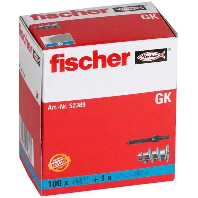 foto del prodotto 100 tasselli gk, specifici per cartongesso, include accessorio di montaggio, 52389 fischer