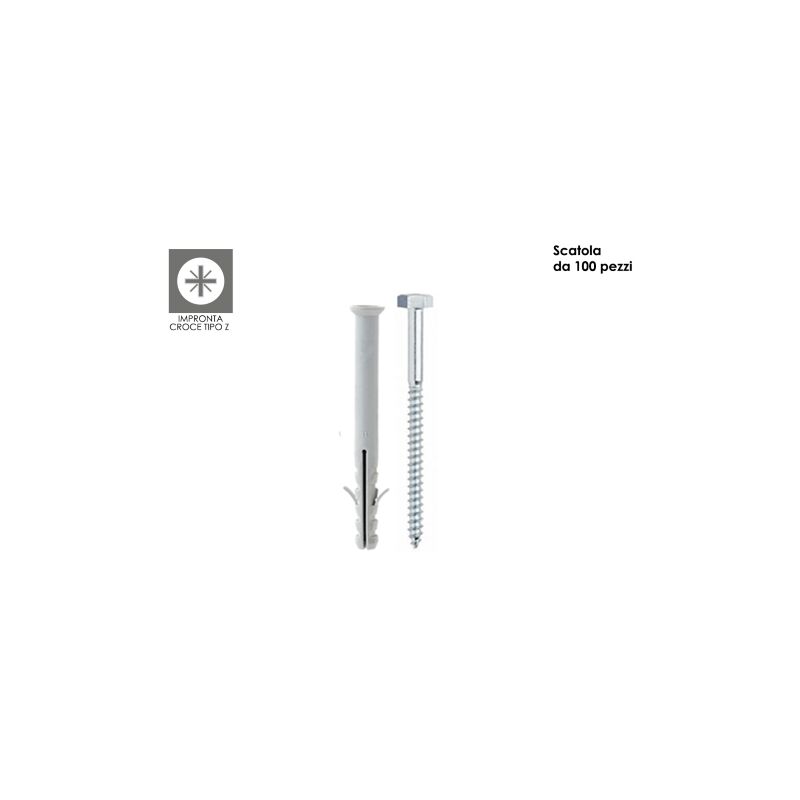 foto del prodotto 100 tasselli in nylon prolungato 10x160 con due alette vite tps a legno impronta a croce tipo z - tecfi