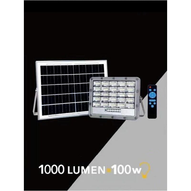foto del prodotto 100 w faro led pannello solare ricaricabile illuminatore luce bianca telecomando
