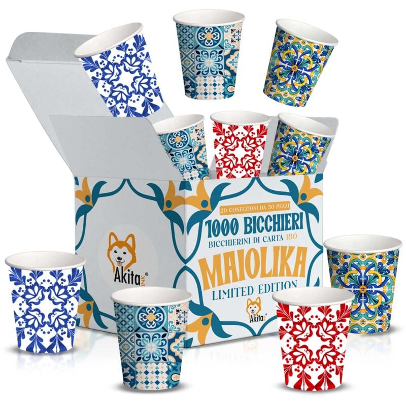 foto del prodotto 1000 bicchieri carta 180ml biodegradabili design maiolica