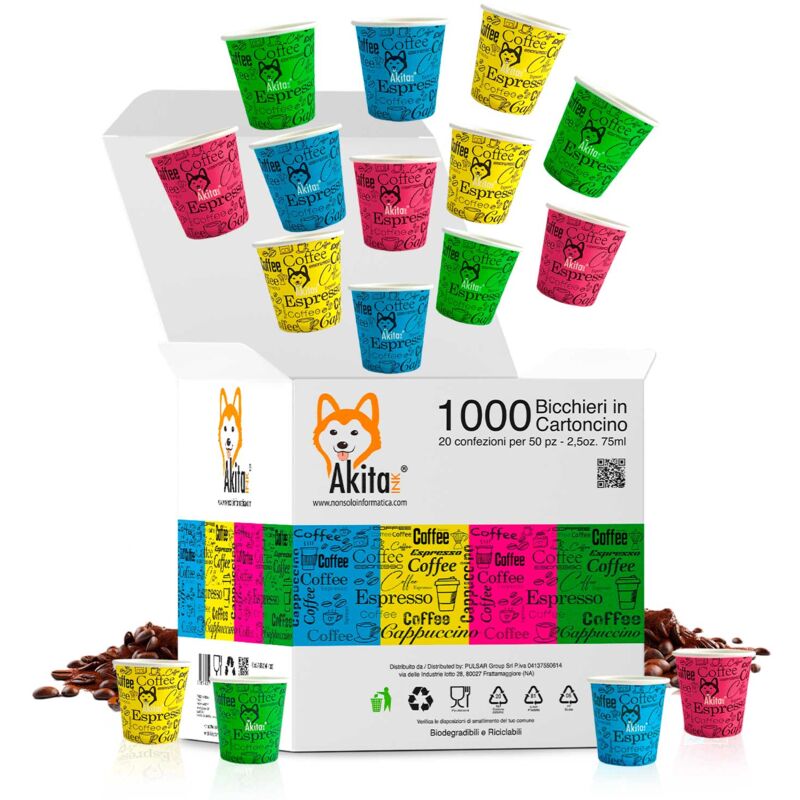 foto del prodotto 1000 bicchierini caff monouso colorati di carta biodegradabile da 75ml