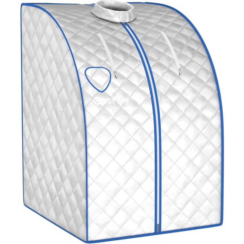 foto del prodotto 1000 w sauna a vapore portatile con telecomando, sauna domestica bagno di vapore con sedia, sauna spa 3l, funziona timer 15 90 min argento costway