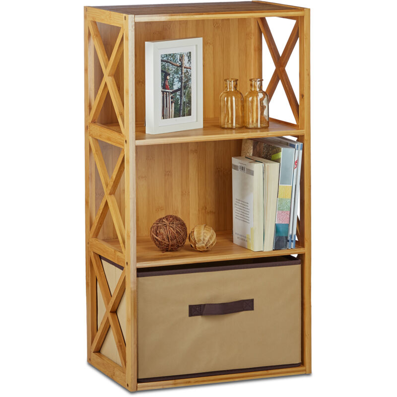 foto del prodotto 10020273341 scaffale con cestino per il bagno, 3 ripiani, legno, box pieghevole, hxlxp 80 x 42 x 29 cm ca. relaxdays