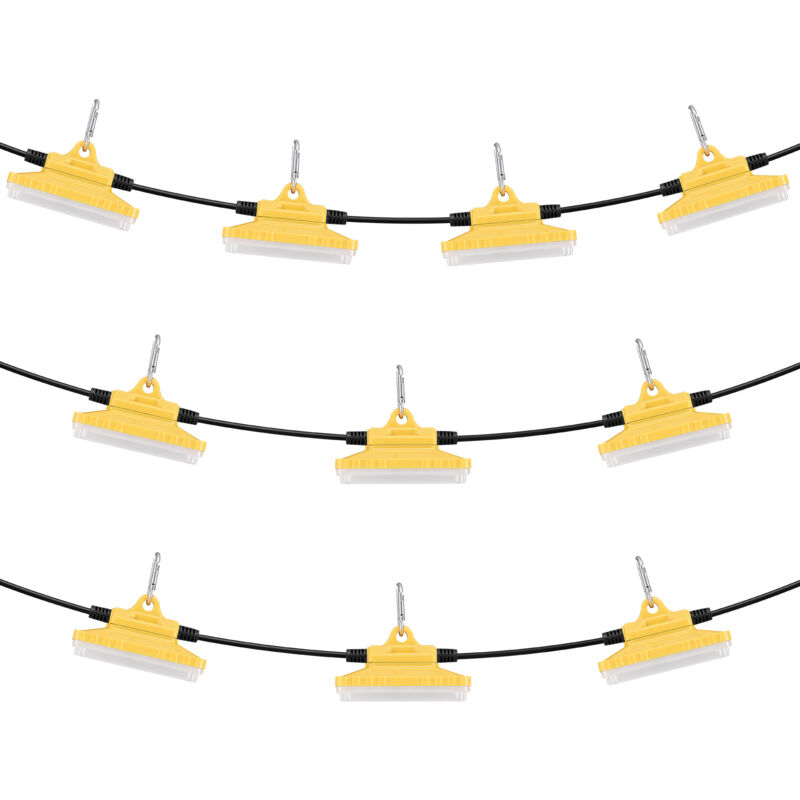 foto del prodotto 100ft luci da costruzione, 150w 15000lm, ip65 impermeabile, ganci per appendere, 5000 5500k, per uso interno ed esterno, etl listed mophorn