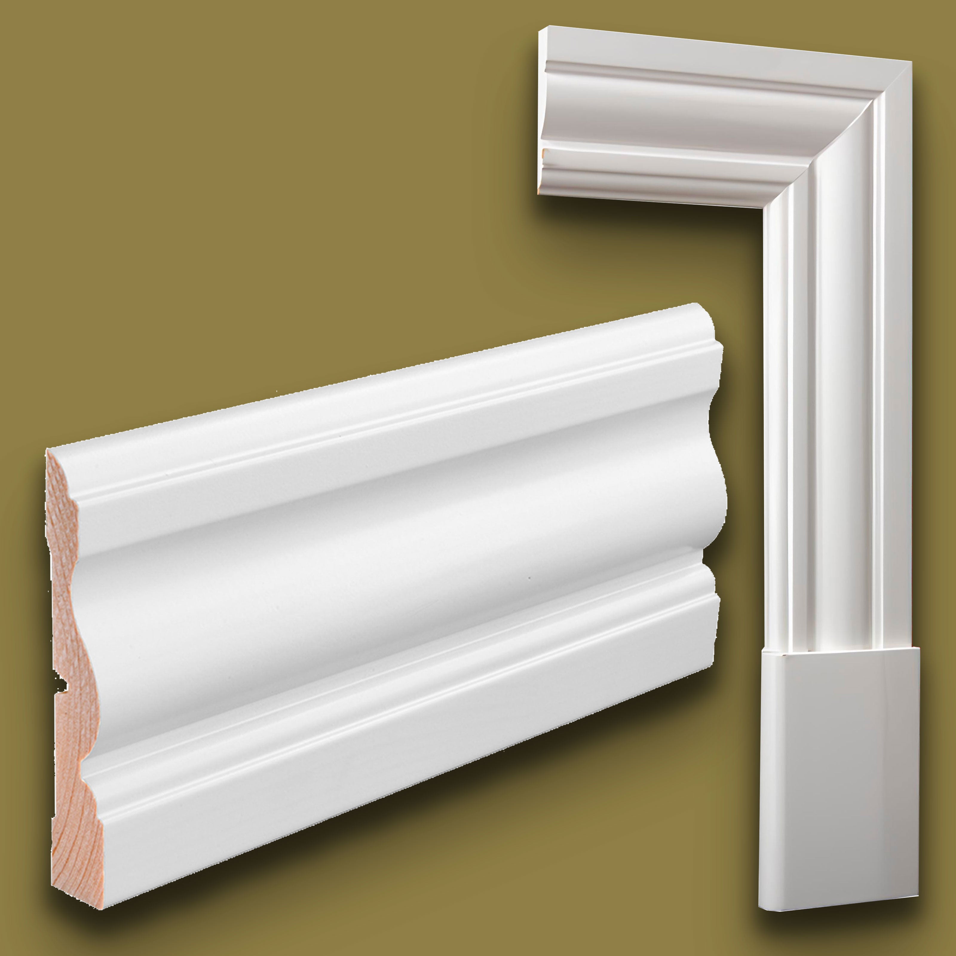 foto del prodotto 100ml di mostrine e battiscopa premium in legno massello mod. vittoriano 91x15 laccato bianco liscio