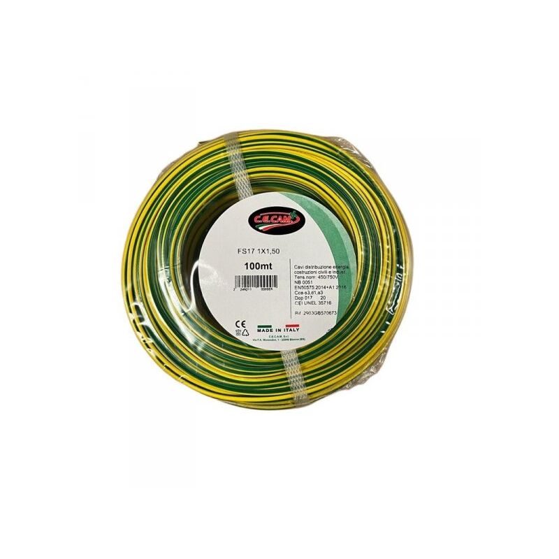 foto del prodotto 100mt cavo elettrico fs17 1x1.5mm unipolare giallo verde 450 750v made in italy