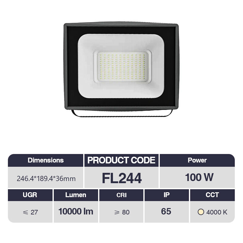 foto del prodotto 100w kosoom led faretto da esterno 246.4x189.4x36mm fl244 impermeabile ip65 10000lm