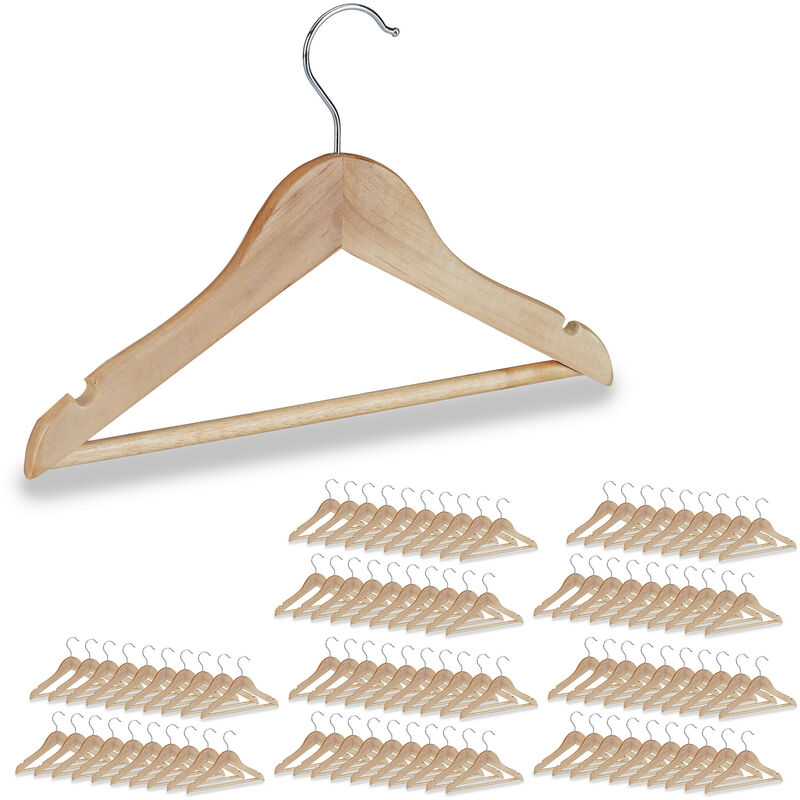 foto del prodotto 100x grucce per bambini, set stampelle, asta per i pantaloni, camicie, gancio girevole a 360 , legno, marrone chiaro