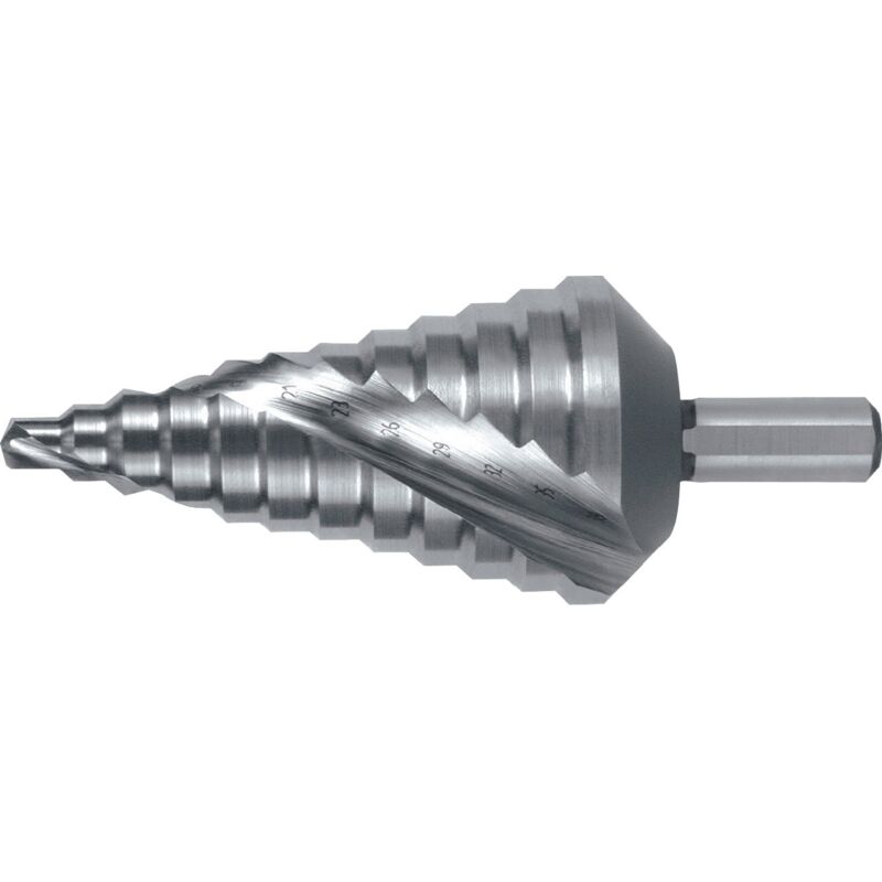 foto del prodotto 101053 punta a gradini 6 38.5 mm hss lunghezza totale 100 mm alberino a 3 facce 1 pz. ruko