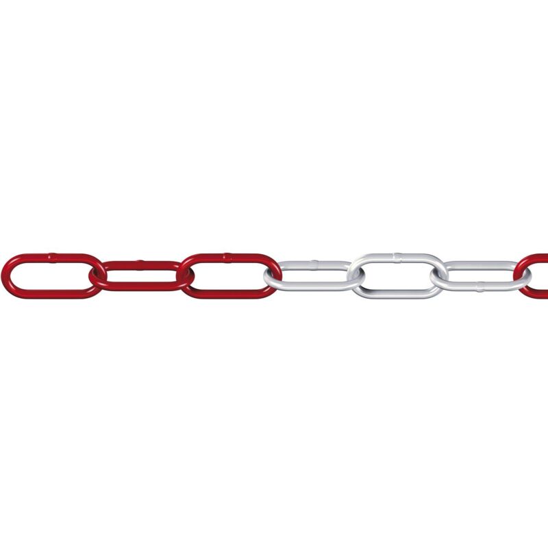 foto del prodotto 104455984 acciaio rotondo rosso bianco, 15 m diametro 6,0 mm, zincata a caldo, portata massima 160 kg, catena universale, maglie lunghe 163101, 15m
