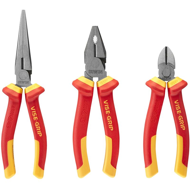 foto del prodotto 10505519 set 3pz cutter diagonale 6 150 mm, pinza a becco lungo 8 200 mm, pinza universale 7 175 mm irwin