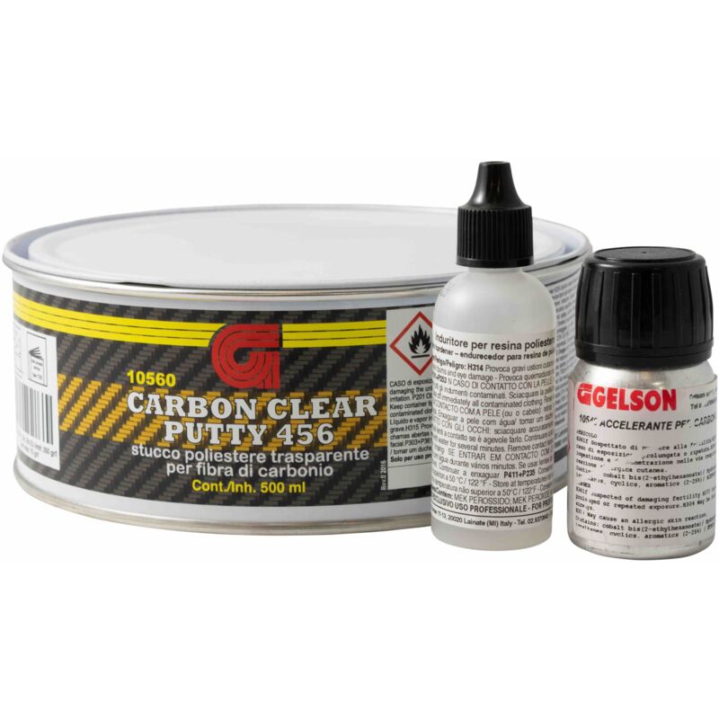 foto del prodotto 10560 456 stucco per carbonio trasparente 3k 500 ml acceleratore 6.4 ml gelson