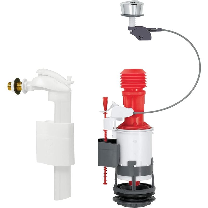 foto del prodotto 10724038 caccia d acqua wc completo meccanismo wc doppio caccia mw2 rubinetto galleggiante con alimentazione laterale f90, grigio e rosso wirquin