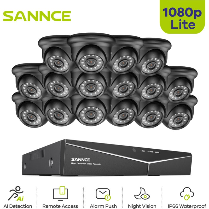 foto del prodotto 1080p kit videosorveglianza sicurezza 16ch dvr esterno ir telecamere visione notturna monitor remoto sistema sannce