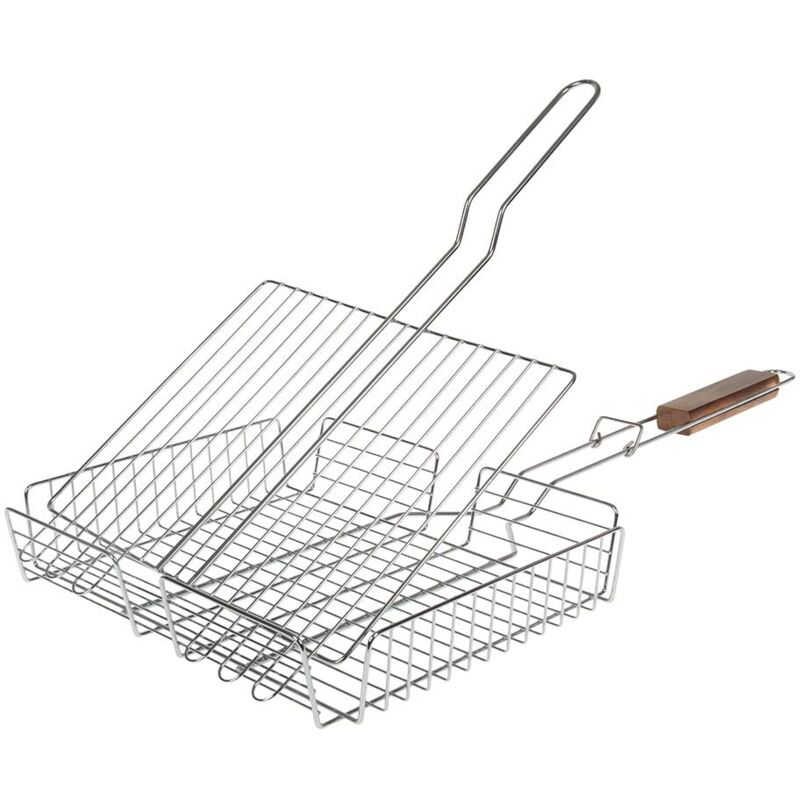 foto del prodotto 1089 rack di barbecue doppia regolabile acciaio inox manico legno argento 6 x 33 x 69 cm - ruecab