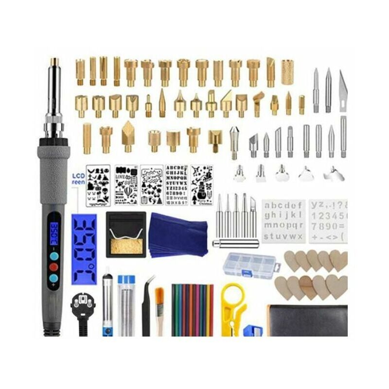 foto del prodotto 109 pezzi kit pirografia su legno strumento per incisione su legno temperatura regolabile con supporto per matite colorate per incisione su sughero