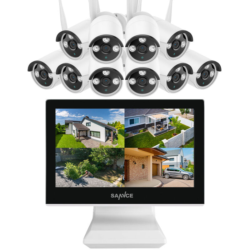 foto del prodotto 10ch 2k super hd nvr con sistema di telecamere wireless da 3 mp, monitor lcd da 10,1 , 10 telecamere, accesso remoto sannce