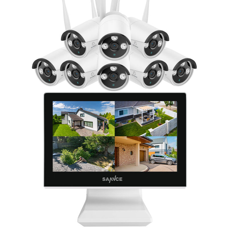 foto del prodotto 10ch 2k super hd nvr con sistema di telecamere wireless da 3 mp, monitor lcd da 10,1'', 8 telecamere, accesso remoto, hdd da 2 tb - sannce