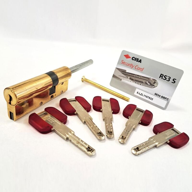 foto del prodotto 10l3s790066clc5 cilindro europeo rs3 s ottone lucido, 50 30 mm predisposto per montaggio pomolo collo lungo cisa