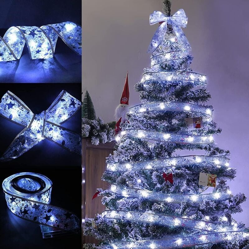 foto del prodotto 10m 100 luci a nastro per albero di natale a led, luci a nastro lucide, nastro per albero di natale a led, luci a nastro di natale, fiocco in pizzo