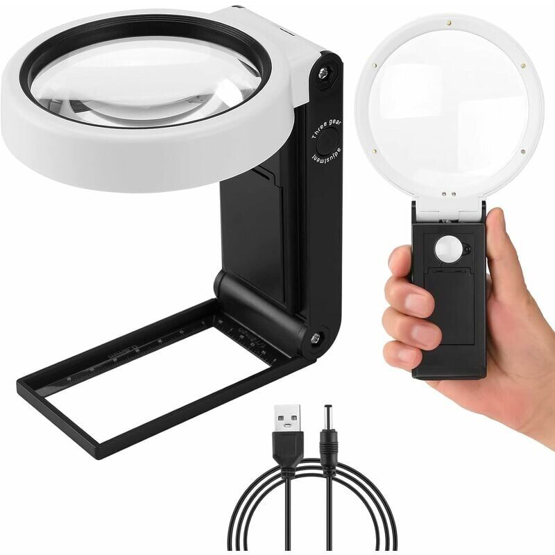 foto del prodotto 10moons lente d ingrandimento 30x 40x con luce e supporto, lente d ingrandimento illuminata a led, lente d ingrandimento pieghevole per lettura con
